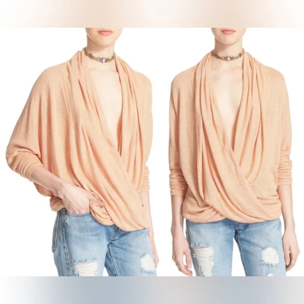 Free People Sheila Hacci Draped Faux Wrap Pullover Size S